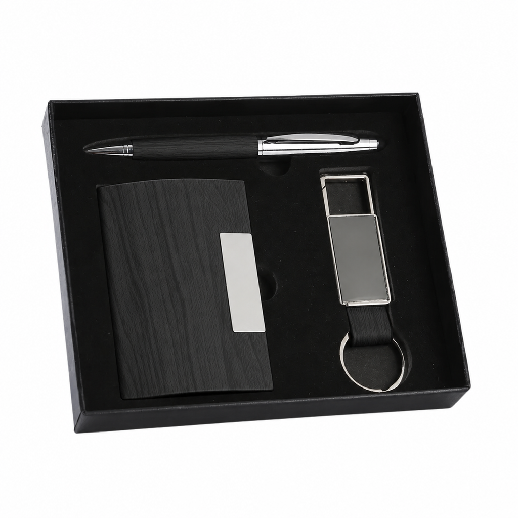 Business Card Holder, Pen & Keychain Set