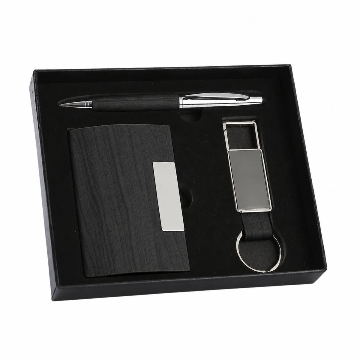 Business Card Holder, Pen & Keychain Set