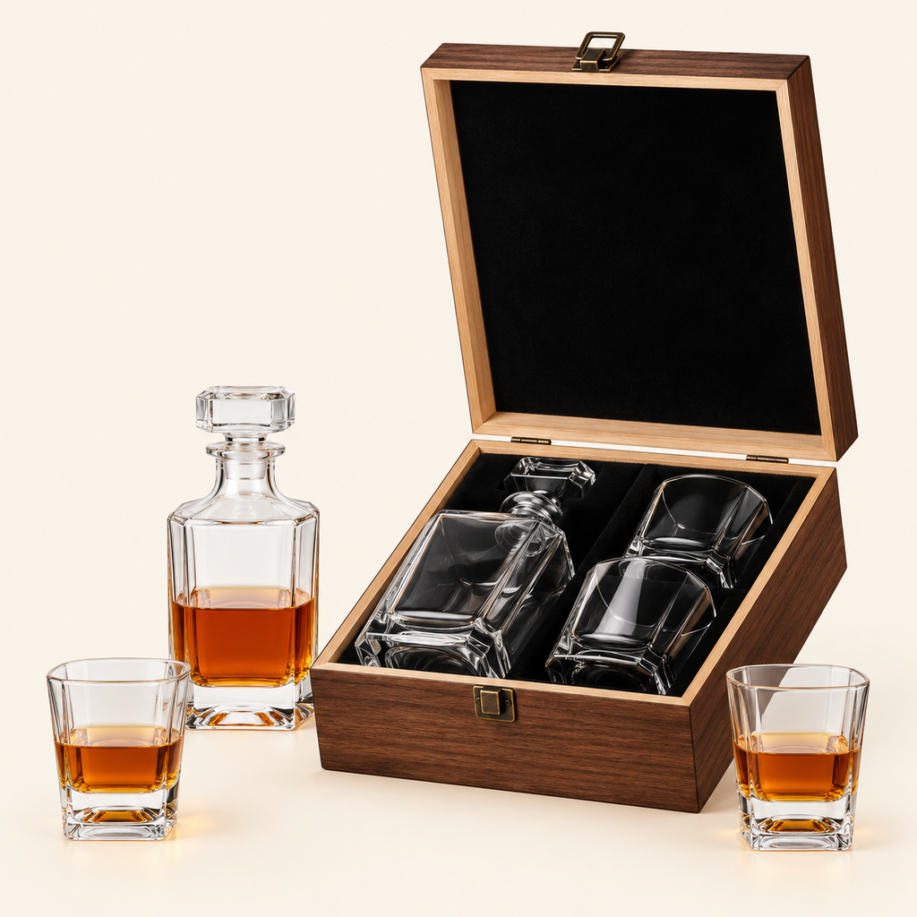 Crystal Glass Whisky Decanter and Rock Glasses