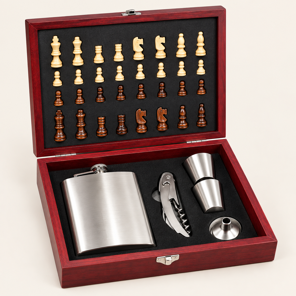 Hip Flask & Chess Set