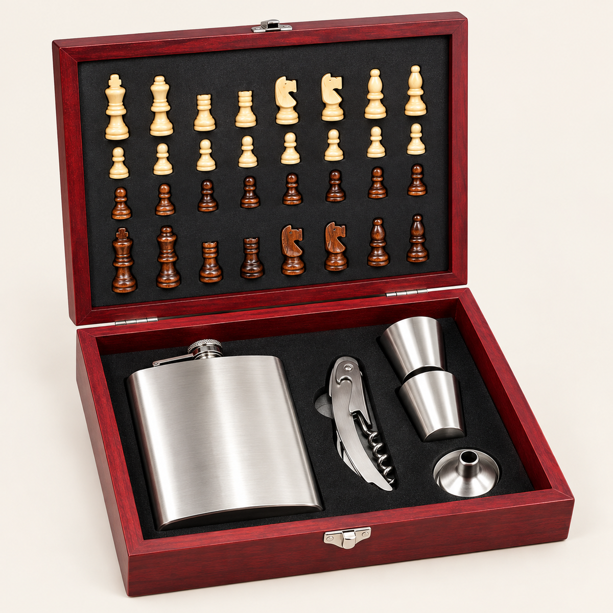 Hip Flask & Chess Set