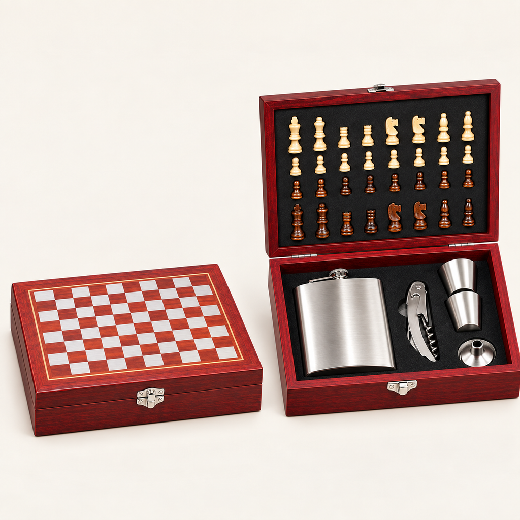 Hip Flask & Chess Set