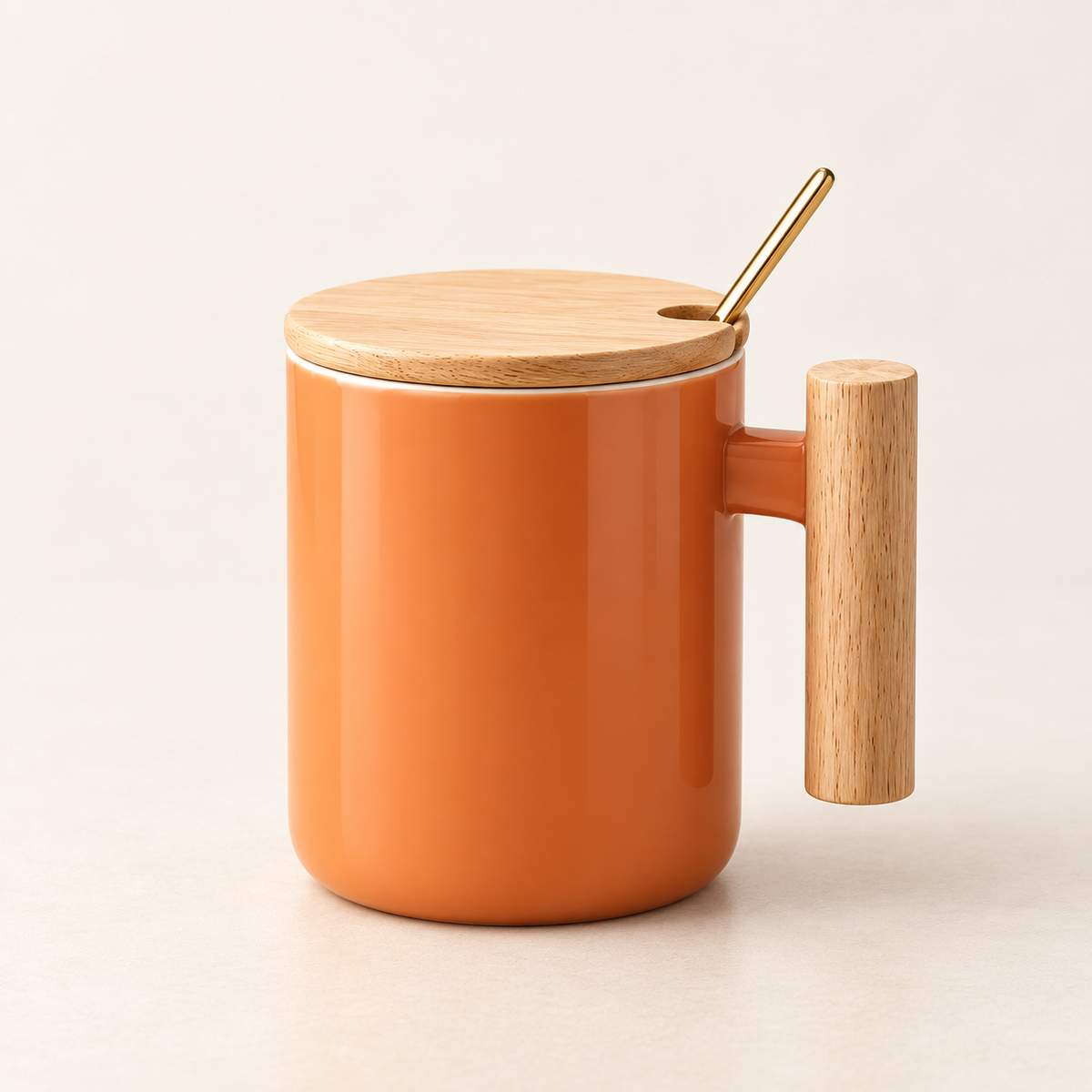 Nordic Ceramic Mug with Wooden Lid