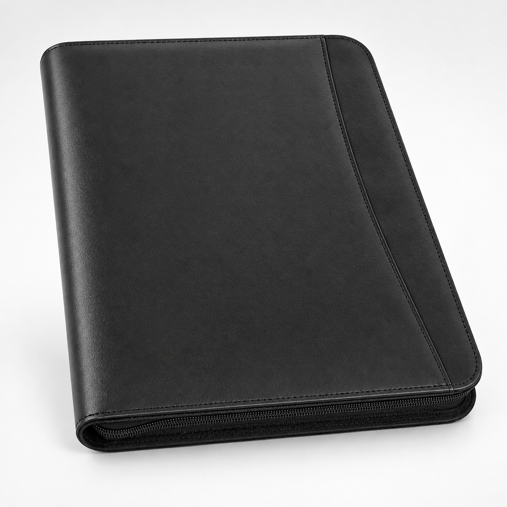 Vegan Leather Folder Zippered Portfolio