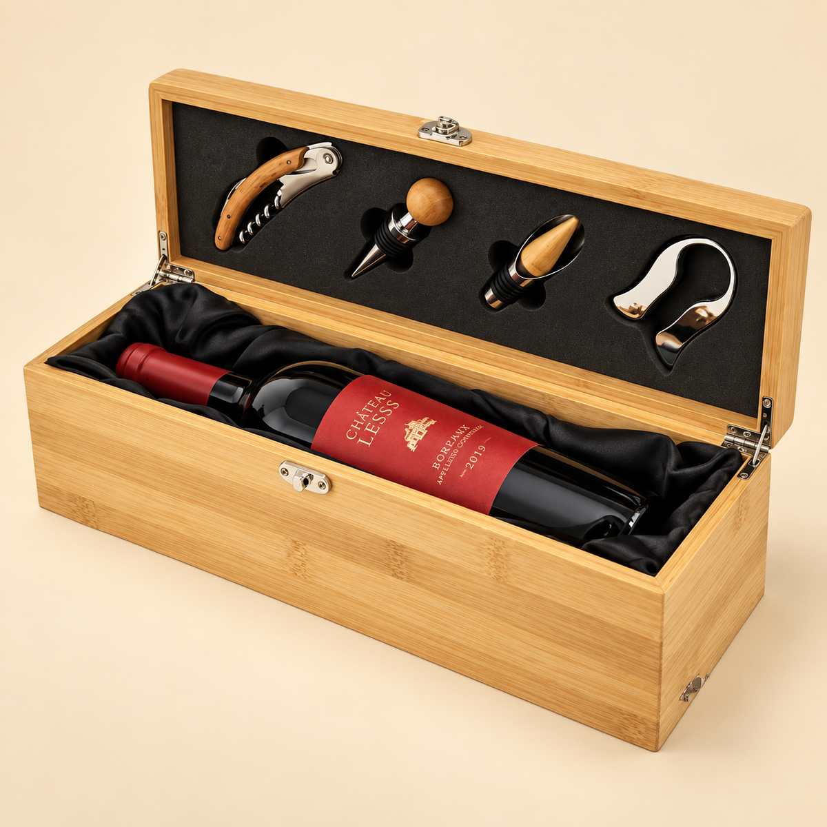 Wooden Wine Box w Accessories