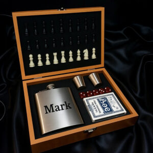 Hip Flask with Cup Funnel & Chess Set Playing Cards Set