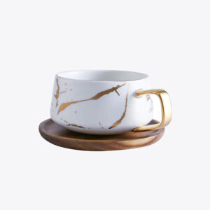 Ceramic Gold Marble and Wooden Coaster
